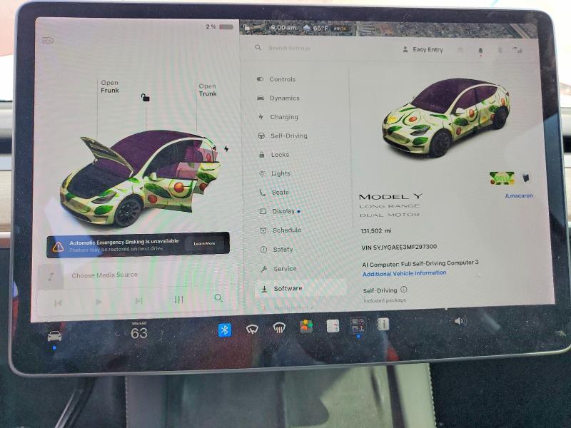 2021 Tesla VIN 5YJYGAEE3MF297300 COPART salvage auction — FRONT END, Ca - Salvage Certificate, sold $6,300 on 2026-07-20 (photo 9)