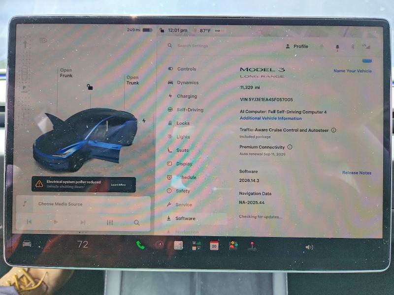 2025 Tesla Model 3 VIN 5YJ3E1EA4SF057005 COPART salvage auction — SIDE, Ca - Salvage Certificate, sold $11,300 on 2026-07-13 (photo 9)