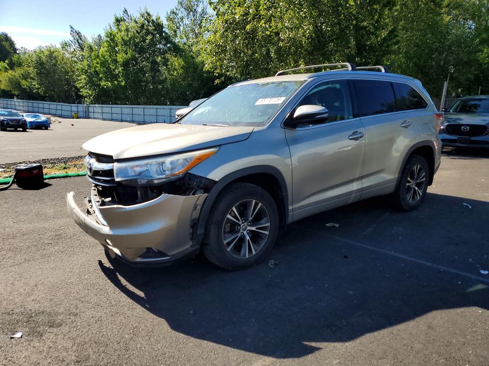2016 Toyota Highlander VIN 5TDJKRFH8GS256264 COPART salvage auction — FRONT END, Or - Salvage Title Certificate, sold $3,950 on 2026-07-13 (photo 1)
