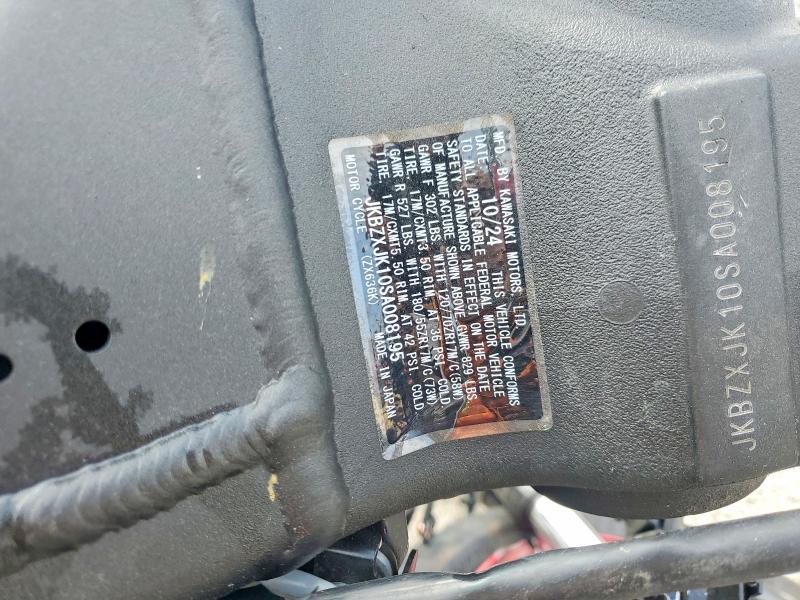 2025 Kawasaki Zx VIN JKBZXJK10SA008195 COPART salvage auction — FRONT END, Ca - Salvage Certificate, sold $2 on 2026-07-23 (photo 9)
