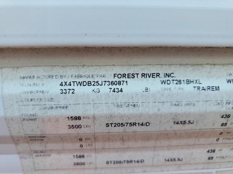 2018 Forrest river VIN 4X4TWDB25J7360871 COPART salvage auction — ROOF, CT - CERT OF TITLE-SALVAGE, sold $2,050 on 2026-07-09 (photo 8)