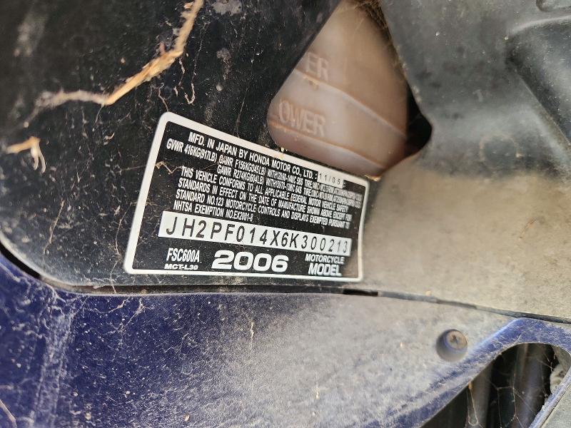 2006 Honda Fsc600 VIN JH2PF014X6K300213 COPART salvage auction — MECHANICAL, CA - DIS/DLR/EXP ONLY CLEAN TITLE, sold $325 on 2026-07-14 (photo 9)