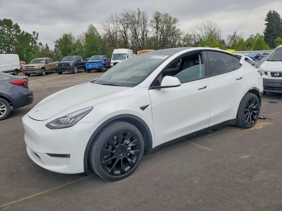 2021 Tesla VIN 5YJYGAEE0MF232081 COPART salvage auction — REAR END, Or - Salvage Title Certificate, sold $125 on 2026-07-27 (photo 1)