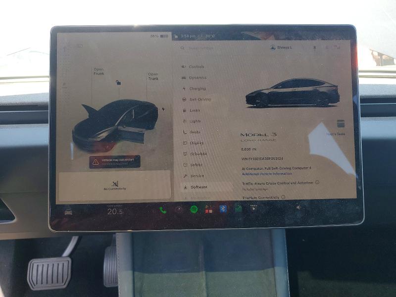 2025 Tesla Model 3 VIN 5YJ3E1EA3SF053124 COPART salvage auction — FRONT END, Ca - Salvage Certificate, sold $12,200 on 2026-07-02 (photo 9)