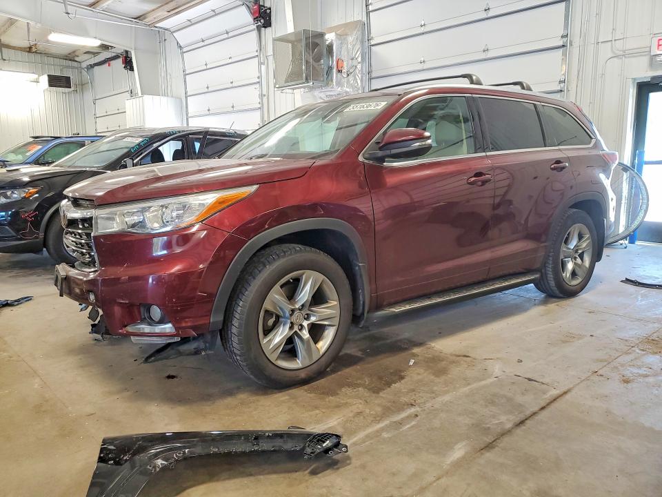 2015 Toyota Highlander VIN 5TDDKRFH2FS126685 COPART salvage auction — FRONT END, Mn - Cert Of Title-Salvage, sold $1,250 on 2026-07-21 (photo 1)
