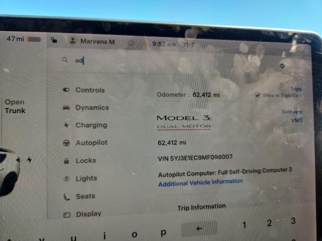 2021 Tesla VIN 5YJ3E1EC9MF098007 COPART salvage auction — FRONT END, Salvage Title, sold $6,900 on 2026-07-22 (photo 9)