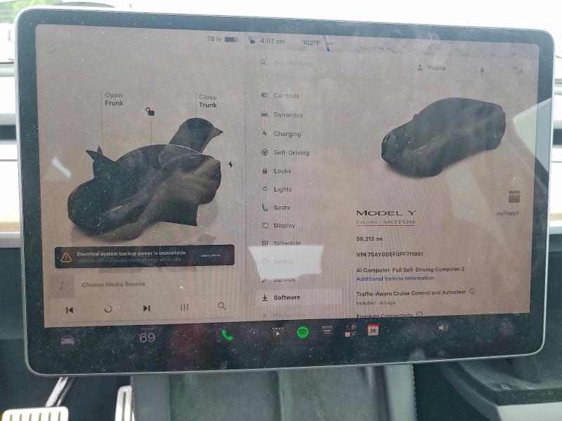 2023 Tesla VIN 7SAYGDEF0PF711991 COPART salvage auction — FRONT END, Va - Cert Of Title - Salvage, sold $6,700 on 2026-07-08 (photo 9)