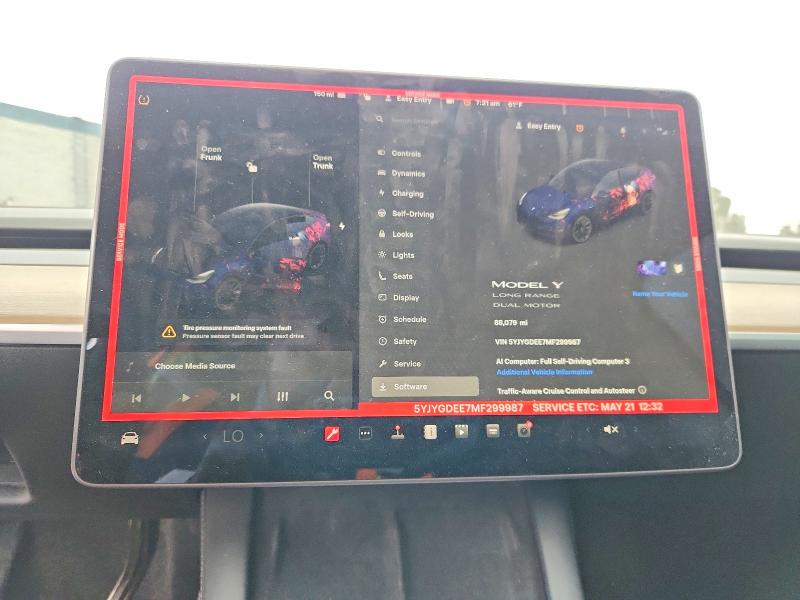 2021 Tesla Model y VIN 5YJYGDEE7MF299987 COPART salvage auction — SIDE, CA - SALVAGE CERTIFICATE, sold $150 on 2026-07-21 (photo 9)