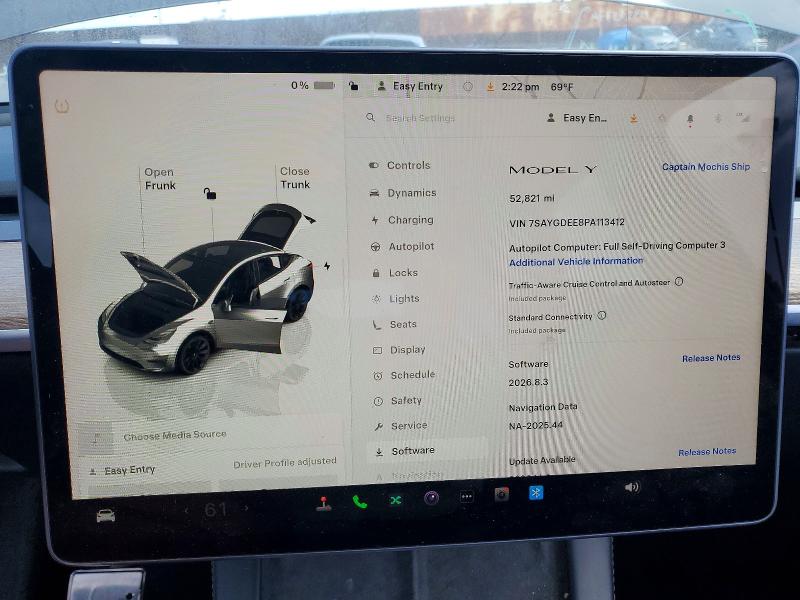 2023 Tesla Model y VIN 7SAYGDEE8PA113412 COPART salvage auction — MINOR DENT/SCRATCHES, Ca - Salvage Certificate, sold $14,100 on 2026-07-15 (photo 9)