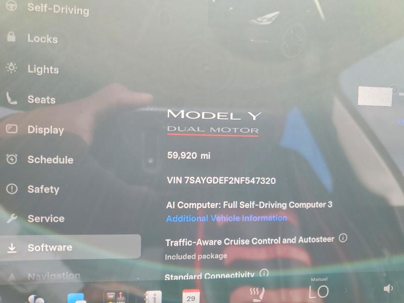 2022 Tesla Model y VIN 7SAYGDEF2NF547320 COPART salvage auction — FRONT END, Tx - Salvage Vehicle Title, sold $8,100 on 2026-07-23 (photo 9)