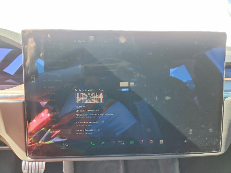 2021 Tesla Model s VIN 5YJSA1E68MF431914 COPART salvage auction — FRONT END, UT - SALVAGE CERTIFICATE, sold $16,300 on 2026-07-24 (photo 9)