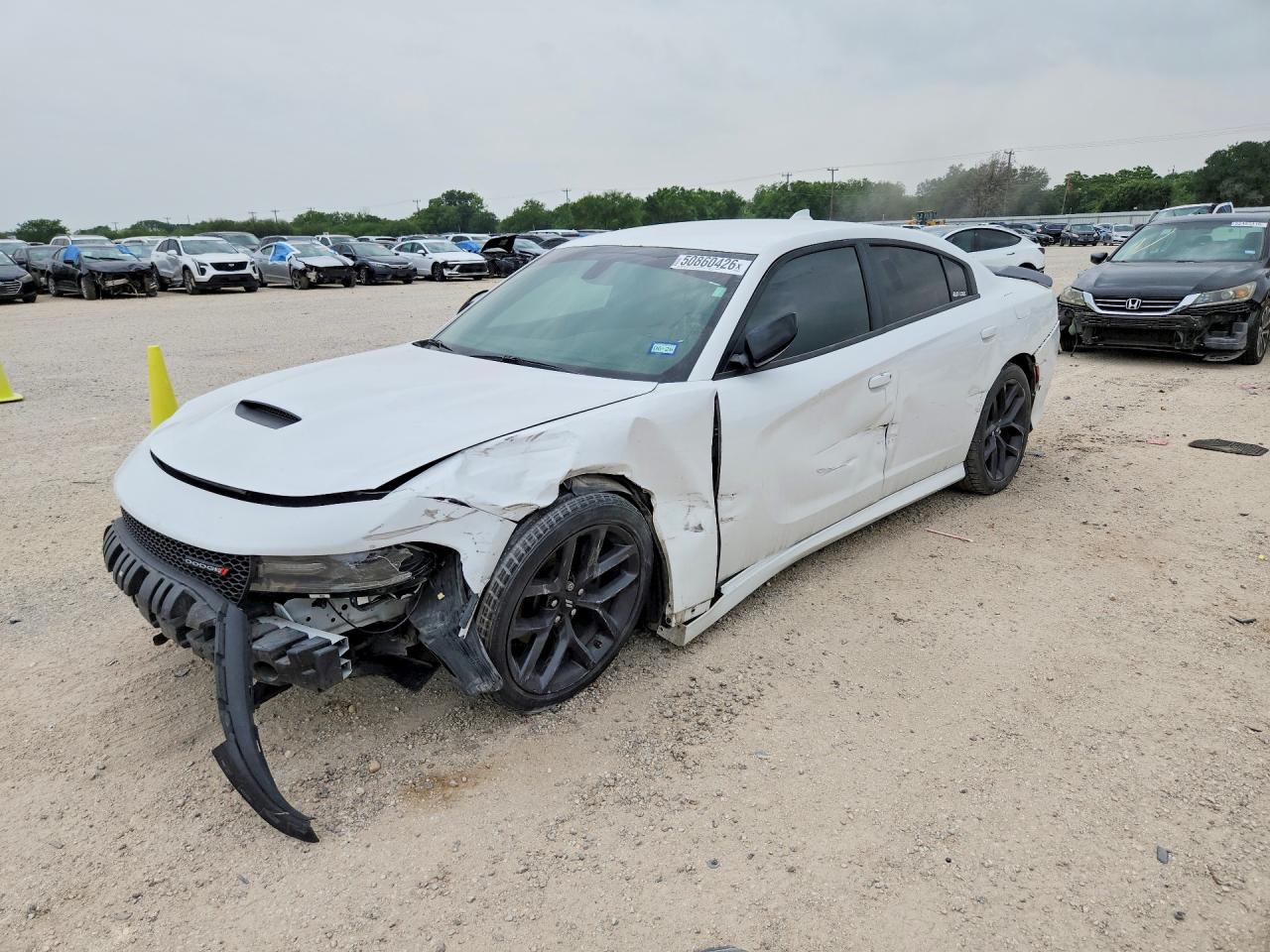 2019 Dodge Charger VIN 2C3CDXHGXKH581845 COPART salvage auction — Front End, TX - SALVAGE VEHICLE TITLE, sold $4,050 on 2026-07-09 (photo 1)