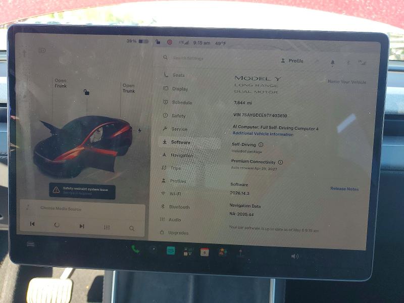 2026 Tesla Model y VIN 7SAYGDEE9TF403610 COPART salvage auction — FRONT END, MI - CERTIFICATE OF TITLE, sold $19,500 on 2026-07-31 (photo 9)