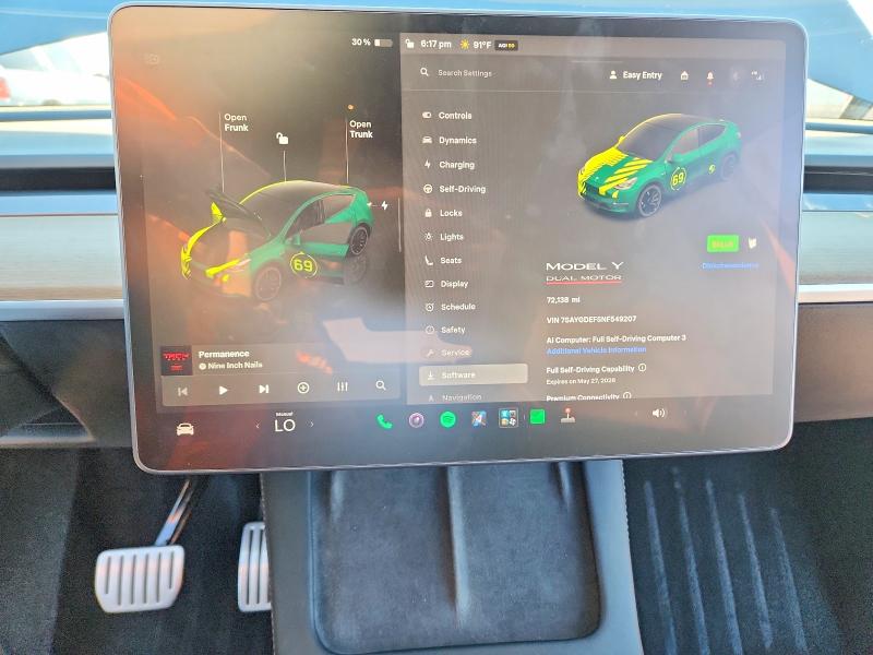 2022 Tesla Model y VIN 7SAYGDEF5NF549207 COPART salvage auction — HAIL, Mo - Certificate Of Title, sold $16,600 on 2026-07-22 (photo 9)
