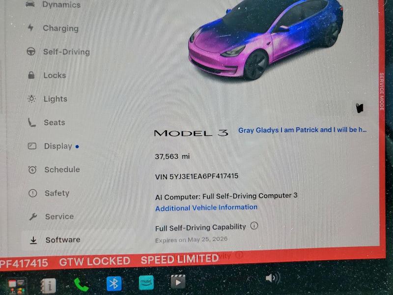 2023 Tesla Model 3 VIN 5YJ3E1EA6PF417415 COPART salvage auction — FRONT END, Fl - Cert Of Title Slvg Rebuildable, sold $8,300 on 2026-07-31 (photo 9)