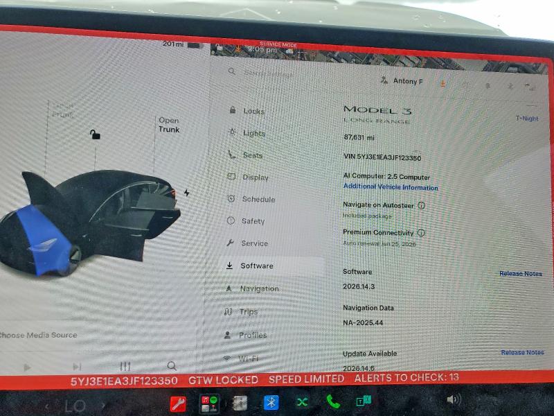 2018 Tesla Model 3 VIN 5YJ3E1EA3JF123350 COPART salvage auction — FRONT END, Ca - Salvage Certificate, sold $4,450 on 2026-07-02 (photo 9)