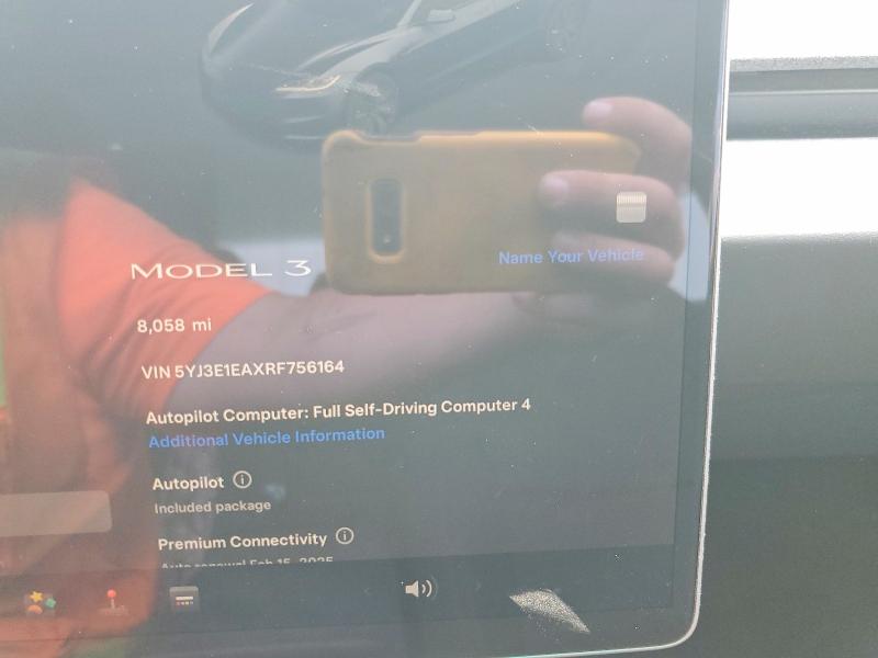 2024 Tesla Model 3 VIN 5YJ3E1EAXRF756164 COPART salvage auction — FRONT END, Fl - Certificate Of Title, sold $9,500 on 2026-07-09 (photo 9)