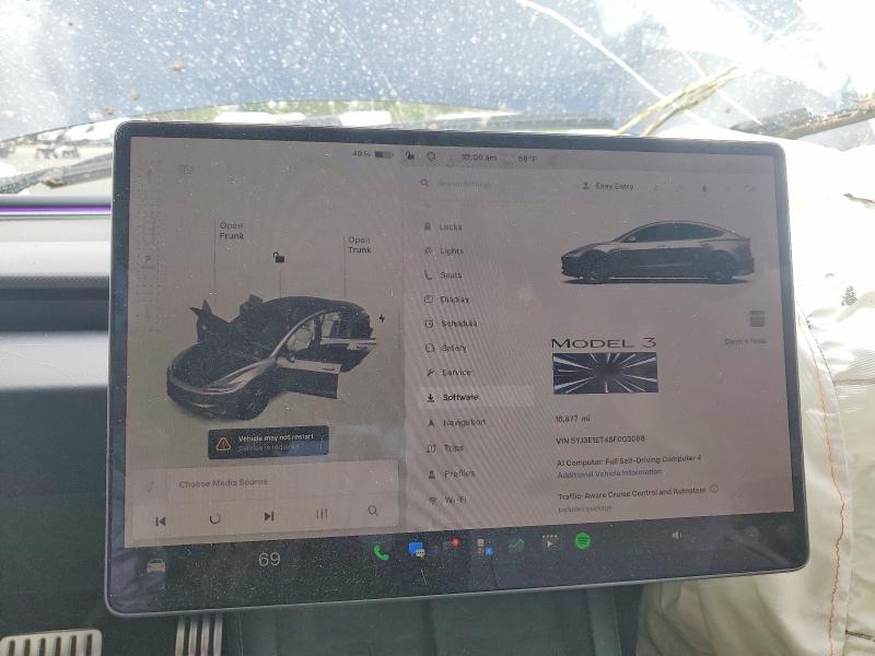 2025 Tesla VIN 5YJ3E1ET4SF003088 COPART salvage auction — FRONT END, Or - Salvage Title Certificate, sold $14,200 on 2026-07-15 (photo 9)