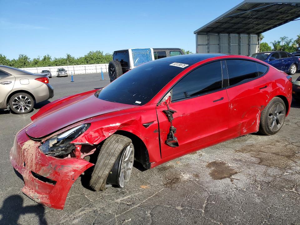 2022 Tesla Model 3 VIN 5YJ3E1EA1NF122851 COPART salvage auction — FRONT END, Ca - Salvage Certificate, sold $3,150 on 2026-07-02 (photo 1)