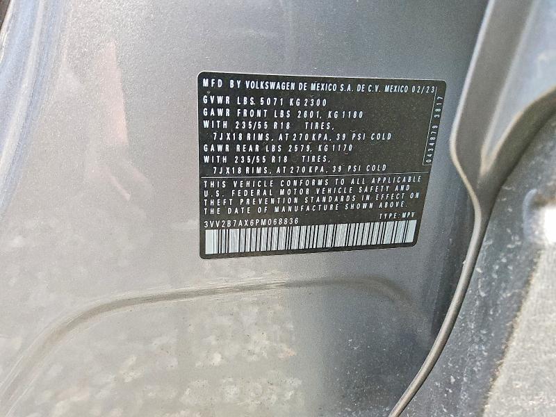 2023 Volkswagen Tiguan VIN 3VV2B7AX6PM068836 COPART salvage auction — FRONT END, CO - CERTIFICATE OF TITLE, sold $10,100 on 2026-08-20 (photo 7)