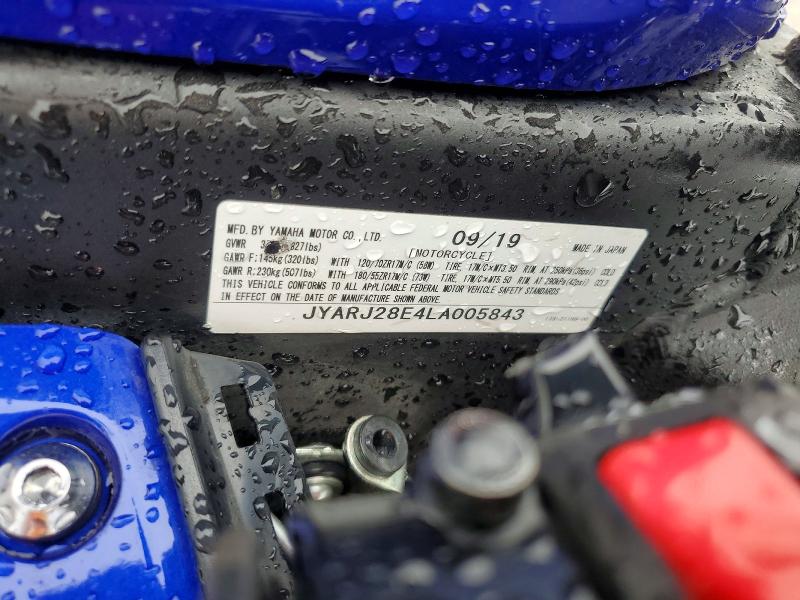 2020 Yamaha Yzf VIN JYARJ28E4LA005843 COPART salvage auction — FRONT END, Tx - Salvage Vehicle Title, sold $4,850 on 2026-07-16 (photo 8)