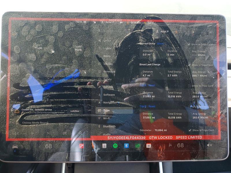 2020 Tesla Model y VIN 5YJYGDEE4LF044339 COPART salvage auction — FRONT END, Ca - Salvage Certificate, sold $6,200 on 2026-07-02 (photo 9)