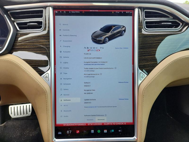 2015 Tesla Model s VIN 5YJSA1H47FF089823 COPART salvage auction — FRONT END, Al - Cert Of Title-Salvage Title, sold $250 on 2026-07-28 (photo 9)