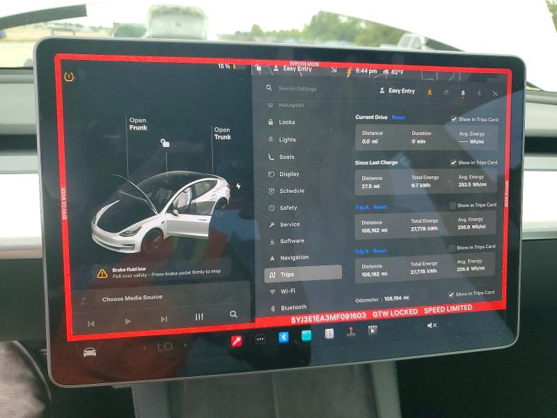 2021 Tesla VIN 5YJ3E1EA3MF091603 COPART salvage auction — FRONT END, Tx - Certificate Of Title, sold $4,600 on 2026-07-28 (photo 9)