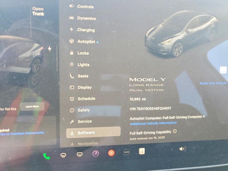 2025 Tesla Model y VIN 7SAYGDEE4SF224017 COPART salvage auction — FRONT END, Ny - Mv-907A Salvage Certificate, sold $11,200 on 2026-07-13 (photo 9)