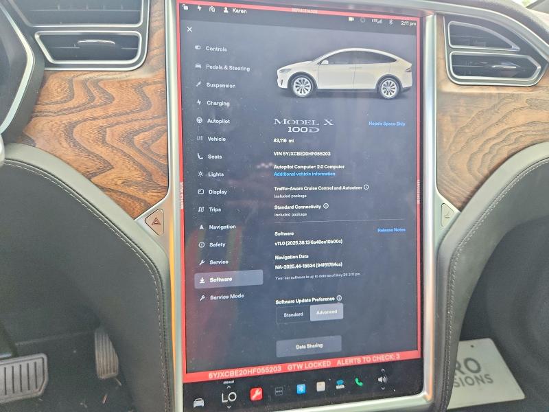 2017 Tesla Model x VIN 5YJXCBE20HF055203 COPART salvage auction — FRONT END, Or - Salvage Title Certificate, sold $6,600 on 2026-07-06 (photo 9)