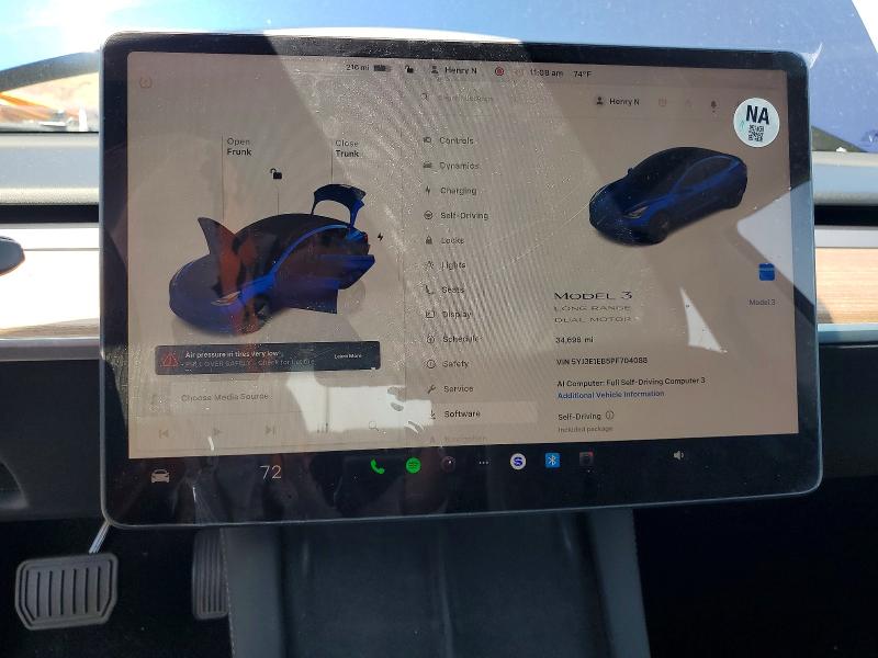 2023 Tesla VIN 5YJ3E1EB5PF704088 COPART salvage auction — REAR END, Ca - Salvage Certificate, sold $10,200 on 2026-07-13 (photo 9)