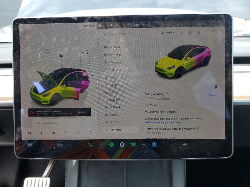2022 Tesla Model y VIN 7SAYGDEF2NF406506 COPART salvage auction — FRONT END, Ca - Salvage Certificate, sold $8,300 on 2026-07-24 (photo 9)