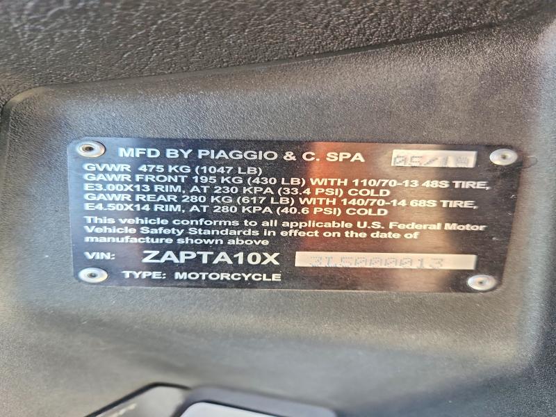 2020 Vespa/piag Mp3 500 VIN ZAPTA10X3L5000013 COPART salvage auction — FRONT END, CA - SALVAGE CERTIFICATE, sold $15 on 2026-07-09 (photo 9)