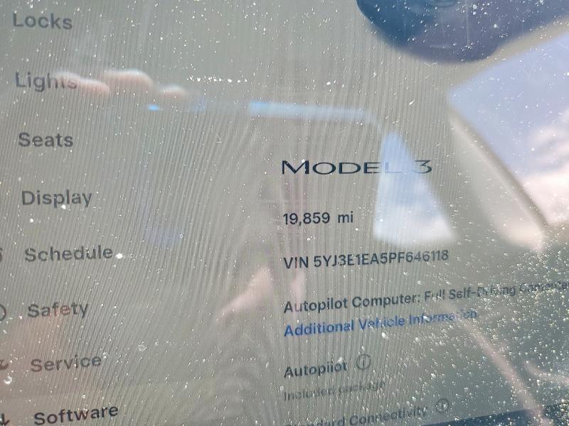 2023 Tesla Model 3 VIN 5YJ3E1EA5PF646118 COPART salvage auction — FRONT END, Ca - Salvage Certificate, sold $7,800 on 2026-07-06 (photo 9)