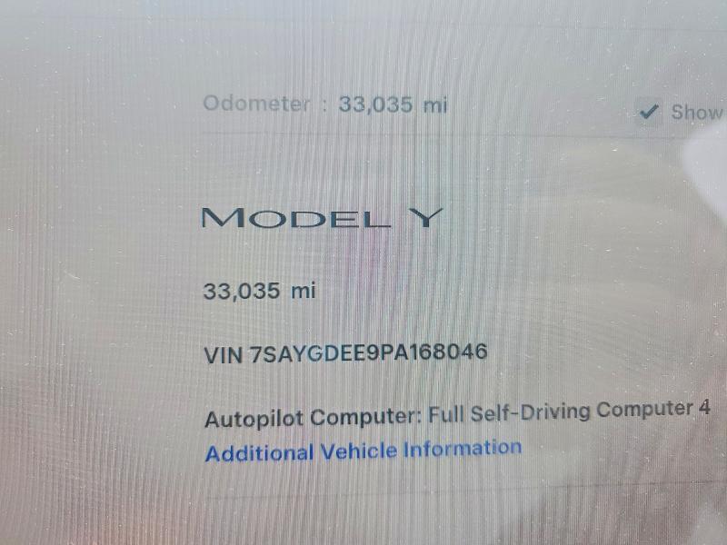 2023 Tesla VIN 7SAYGDEE9PA168046 COPART salvage auction — FRONT END, In - Cert Of Title-Salvage Title, sold $10,300 on 2026-07-28 (photo 9)