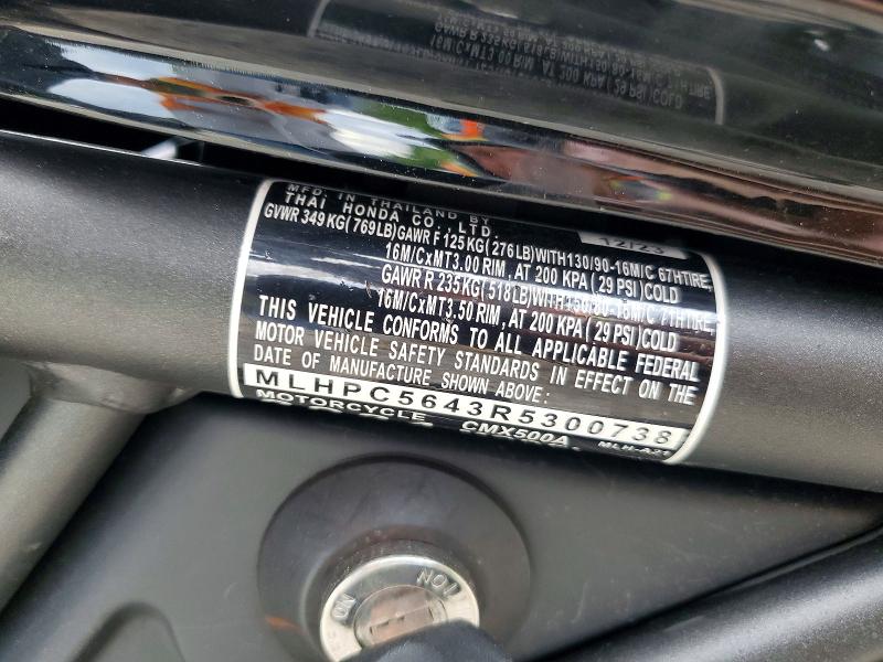 2024 Honda VIN MLHPC5643R5300738 COPART salvage auction — SIDE, Ma - Cert Of Title-Salvage, sold $1,450 on 2026-07-30 (photo 9)