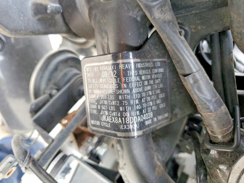 2013 Kawasaki Ex300 VIN JKAEX8A18DDA04039 COPART salvage auction — REAR END, PA - CERTIFICATE OF SALVAGE, sold $80 on 2026-09-10 (photo 9)