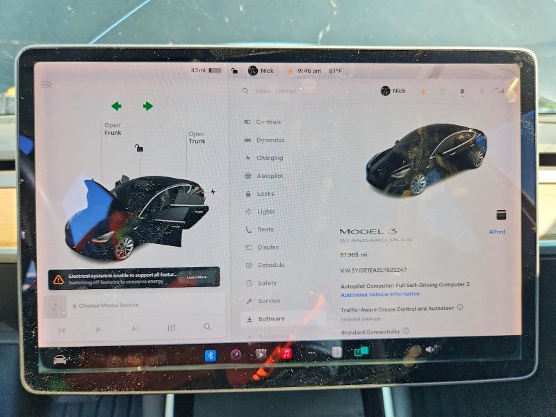 2020 Tesla Model 3 VIN 5YJ3E1EA5LF802247 COPART salvage auction — FRONT END, Tx - Salvage Vehicle Title, sold $3,750 on 2026-07-20 (photo 9)