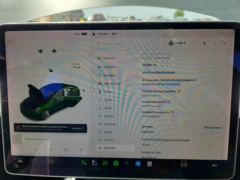 2019 Tesla Model 3 VIN 5YJ3E1EB5KF539961 COPART salvage auction — FRONT END, Ca - Salvage Certificate, sold $4,100 on 2026-07-27 (photo 9)