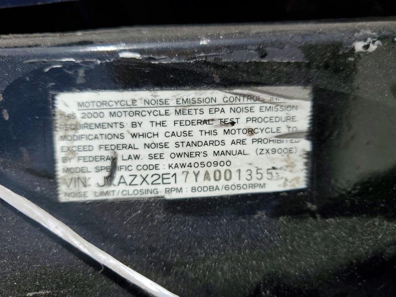 2000 Kawasaki Zx900 VIN JKAZX2E17YA001355 COPART salvage auction — FRONT END, Ca - Salvage Certificate, sold $250 on 2026-07-02 (photo 9)