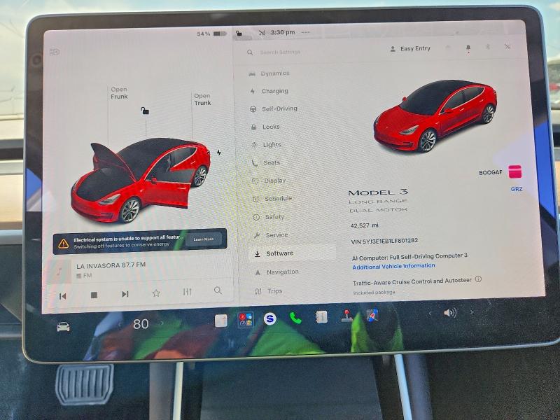 2020 Tesla Model 3 VIN 5YJ3E1EB1LF801282 COPART salvage auction — FRONT END, Co - Public - Salvage Title, sold $4,600 on 2026-07-16 (photo 9)