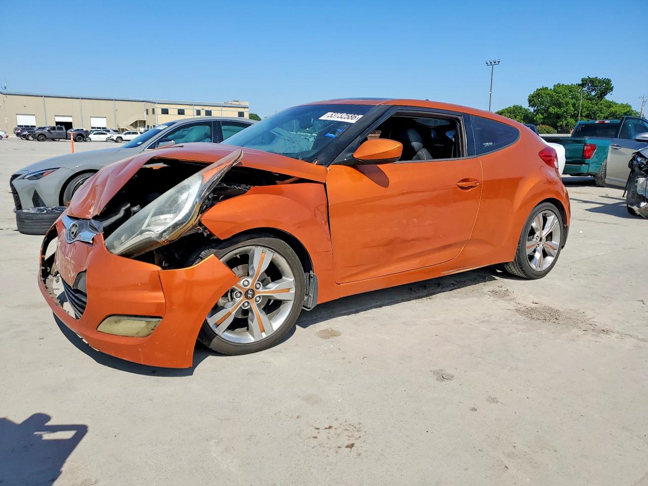 2013 Hyundai Veloster VIN KMHTC6AD7DU086958 COPART salvage auction — Front End, TX - SALVAGE VEHICLE TITLE, sold $1,200 on 2026-07-09 (photo 1)