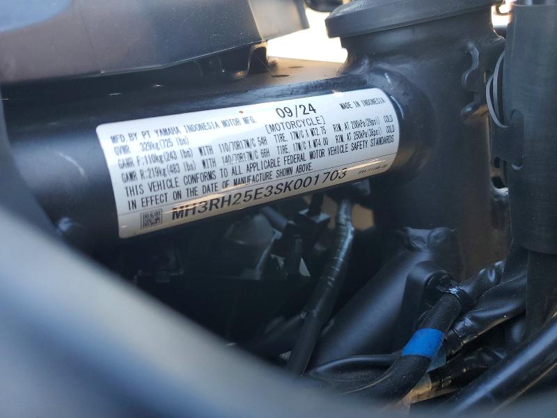 2025 Yamaha VIN MH3RH25E3SK001703 COPART salvage auction — FRONT END, Nc - Salvage Certificate Of Title, sold $1,600 on 2026-07-30 (photo 9)