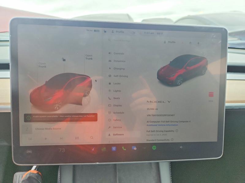 2024 Tesla Model y VIN 7SAYGDED2RF091467 COPART salvage auction — FRONT END, TX - SALVAGE VEHICLE TITLE, sold $6,900 on 2026-07-09 (photo 9)
