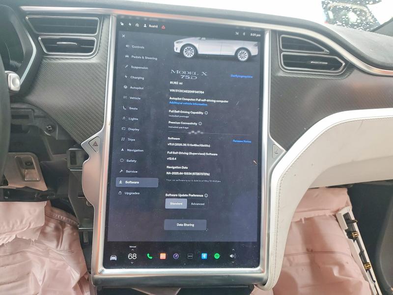 2017 Tesla Model x VIN 5YJXCAE20HF041764 COPART salvage auction — FRONT END, Ca - Salvage Certificate, sold $100 on 2026-07-21 (photo 9)