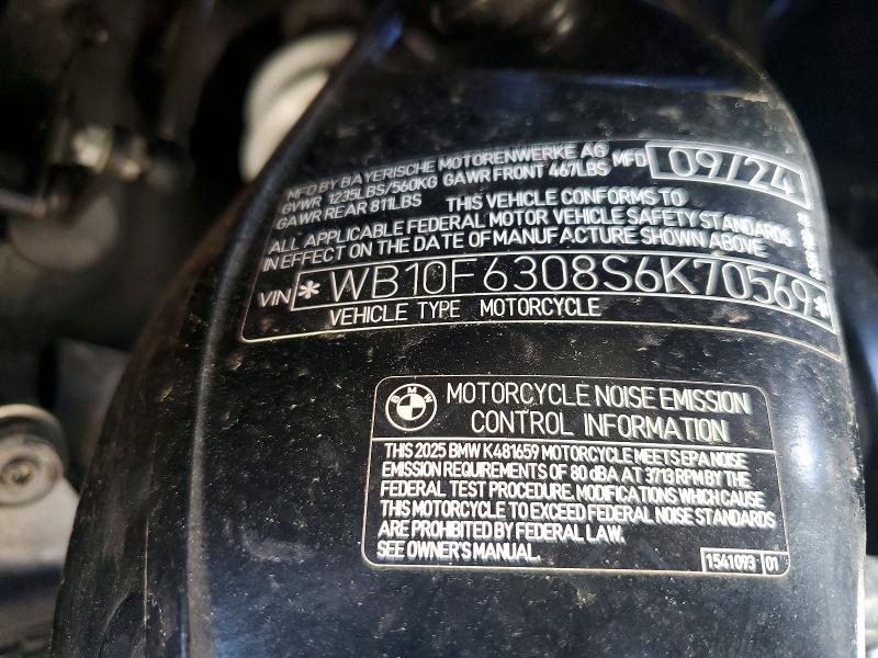 2025 BMW K VIN WB10F6308S6K70569 COPART salvage auction — FRONT END, MA - CERT OF TITLE-SALVAGE (P), sold $9,200 on 2026-07-02 (photo 9)