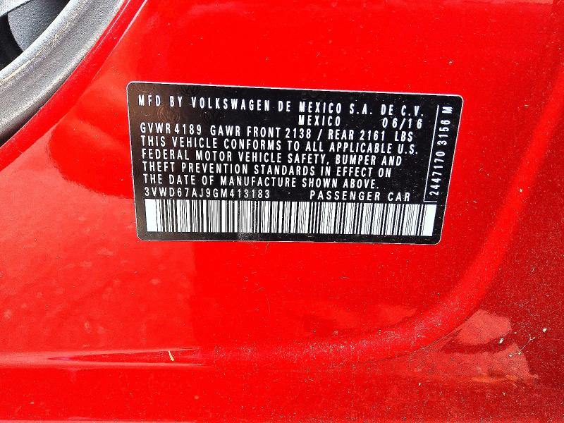 2016 Volkswagen Jetta VIN 3VWD67AJ9GM413183 COPART salvage auction — FRONT END, Wv - Certificate Of Title, sold $125 on 2026-07-09 (photo 7)