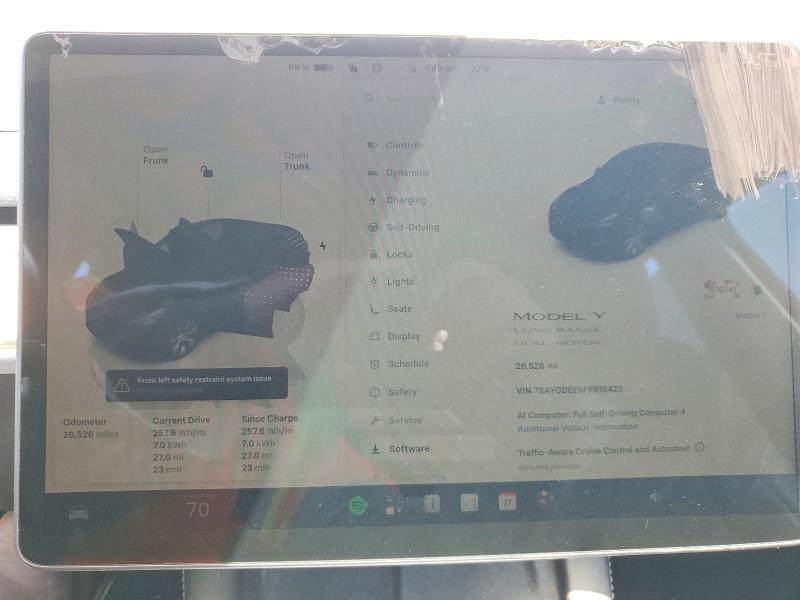 2023 Tesla Model y VIN 7SAYGDEE9PF915423 COPART salvage auction — FRONT END, Ca - Salvage Certificate, sold $10,400 on 2026-07-27 (photo 9)
