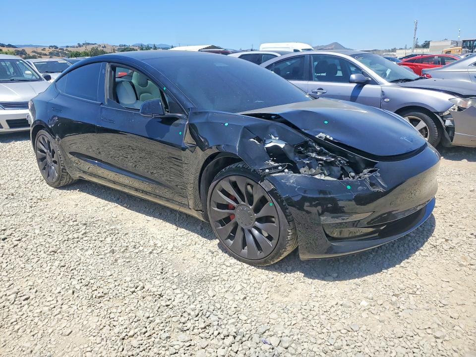 2023 Tesla Model 3 VIN 5YJ3E1EC5PF593857 COPART salvage auction — FRONT END, Ca - Salvage Certificate, sold $7,200 on 2026-07-21 (photo 4)