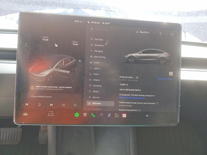 2025 Tesla Model 3 VIN 5YJ3E1EA6SF029013 COPART salvage auction — FRONT END, Ca - Salvage Certificate, sold $13,200 on 2026-07-28 (photo 9)